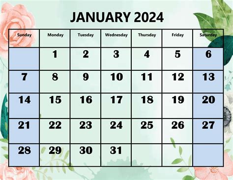 January 2024 Calendar Blank Printable Form - Refund Calendar 2024