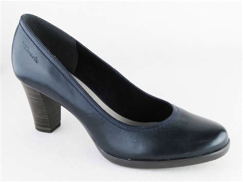 Womens Tamaris Navy Leather Court Shoes Heels Ladies Work Courts Size 3 4 5 6 7