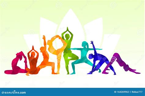 Detailed Colorful Silhouette Yoga People Illustration Background. Stock Illustration ...