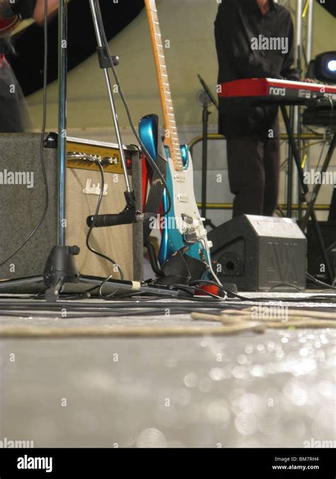 detail of music band equipment on stage at gig at night Stock Photo - Alamy