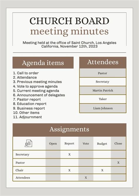 Free Printable Church Board Meeting Schedule template