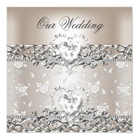 Elegant Wedding Silver Cream Diamond Heart Card | Zazzle