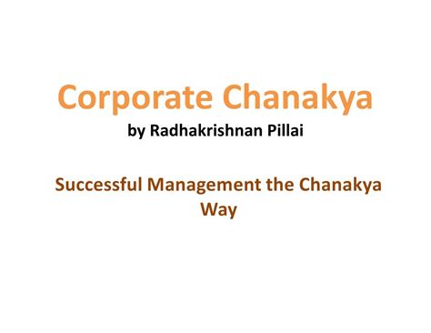 Corporate Chanakya by Radhakrishnan Pillai | PDF