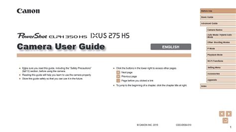 Canon PowerShot ELPH 350 HS Manual - FREE Download User Guide PDF