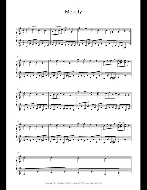 melody sheet music for Piano download free in PDF or MIDI