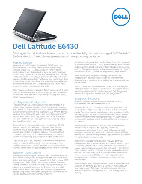 Dell Latitude E6430 Spec Sheet