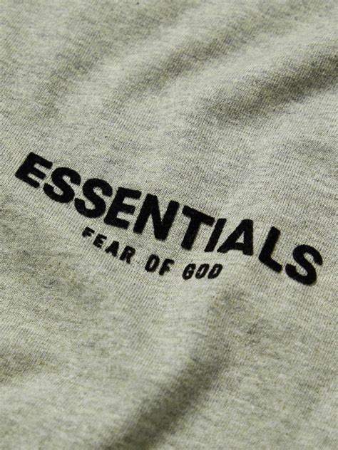 FEAR OF GOD ESSENTIALS - Logo-Flocked Cotton-Jersey T-Shirt - Gray Fear ...