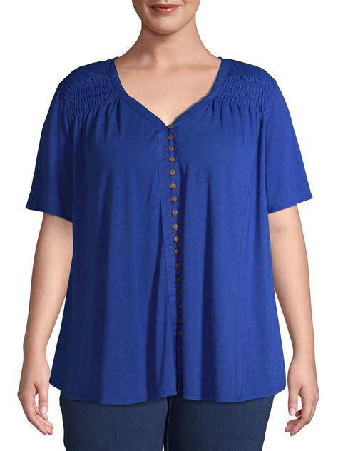 Terra & Sky - Terra & Sky Women's Plus Size Button Front Tunic Top ...