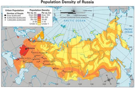 Ruské populace mapu - Obyvatelstvo mapa Ruska (Východní Evropa - Evropa)