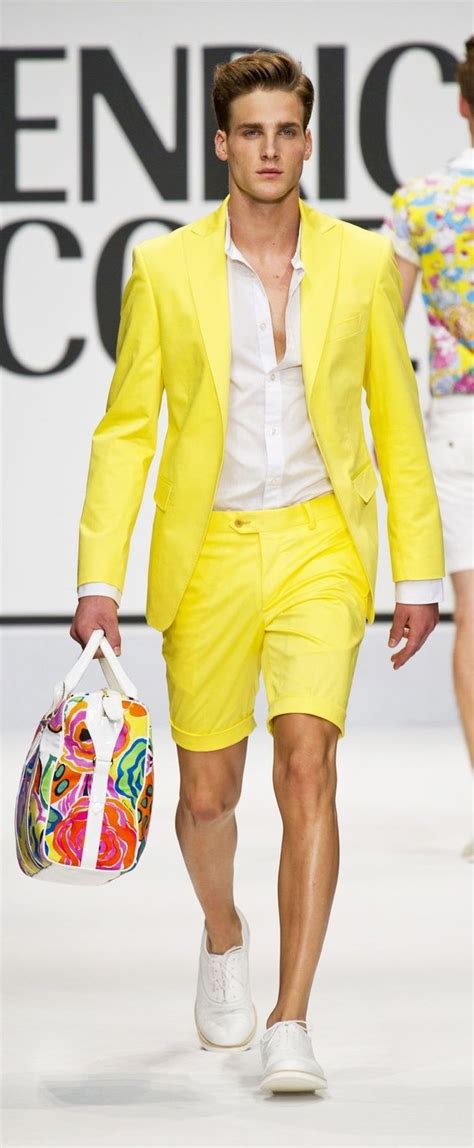 Men's Yellow Blazer, White Dress Shirt, Yellow Shorts, White Leather Oxford Shoes | Mens yellow ...