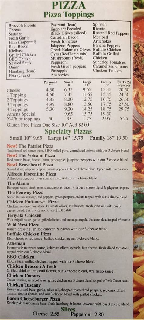 Menu at Athens Pizza pizzeria, Leominster