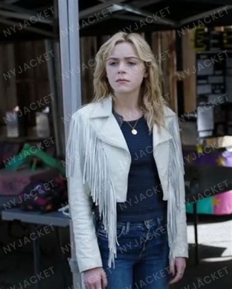 Totally Killer 2023 Kiernan Shipka White Fringe Jacket | NY Jacket