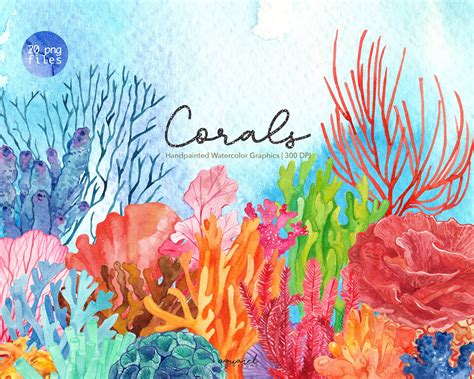 Watercolor Coral Reef Clipart Under the Sea Clipart, Coral Reef Clipart ...