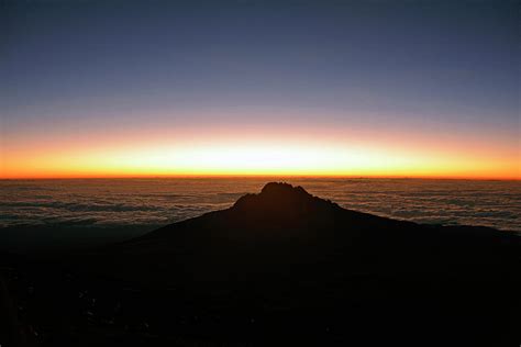 Kilimanjaro, Climbing The Summit, Dawn, Sunrise Behind The Peak Mawenzi, On The Way To Stella ...