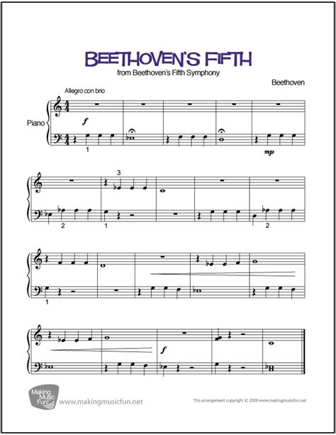 Beethoven's Fifth (Symphony No. 5 in C Minor) | Easy Piano Sheet Music (Digital Print)