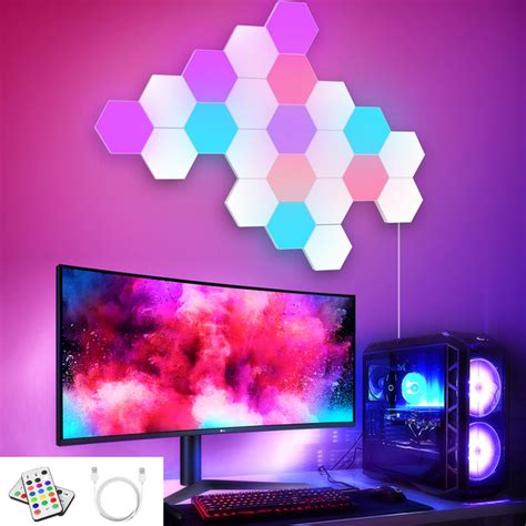 Hexagon Lights with Remote, Smart DIY Hexagon Wall Lights, Dual Control ...