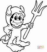 Boy Dressed As A Devil Holding Pitchfork coloring Page  Free sketch template