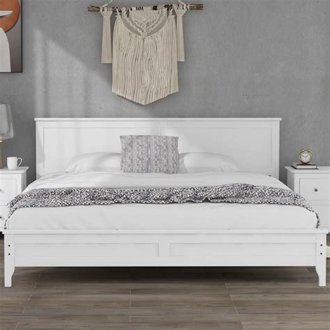 Modern White Solid Wood King Platform Bed - Walmart.com