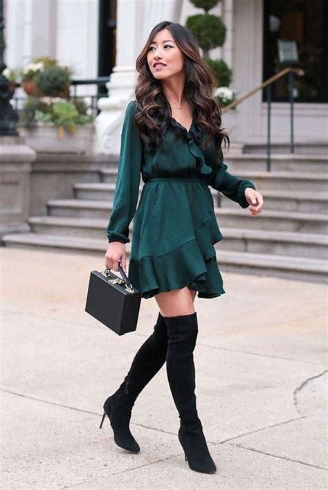 Over the knee boots outfit | Cocktail Dresses For Winter | Cocktail Dresses, Knee-high boot ...