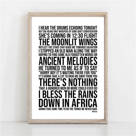 Toto Africa Lyrics Print Song Poster Wall Art Decor | Lyric prints