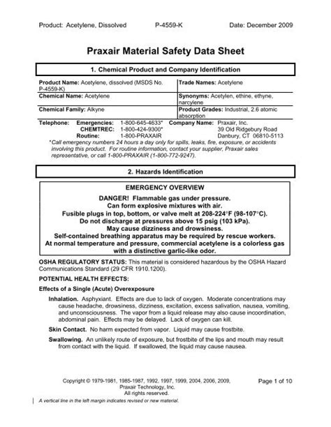 Praxair Material Safety Data Sheet