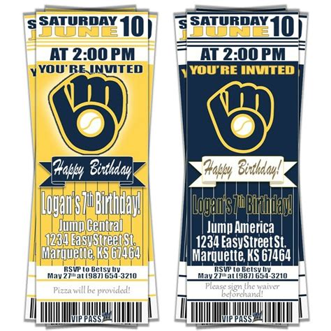 Milwaukee Brewers MLB Baseball Ticket Invitation Invite