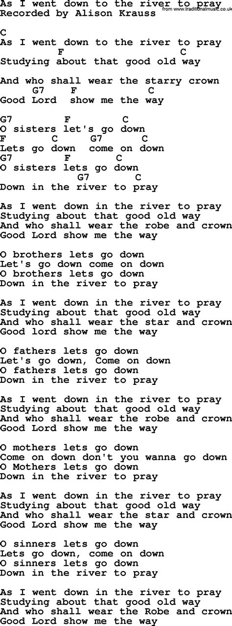 As I Went Down To The River To Pray - Bluegrass lyrics with chords