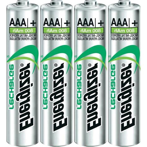 4CT Energizer Rechargeable AAA Batteries, NiMH, 800 mAh,