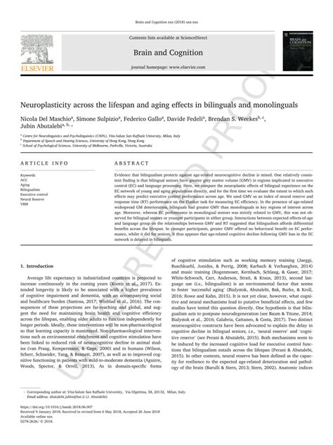 (PDF) Neuroplasticity across the lifespan and aging effects in bilinguals and monolinguals