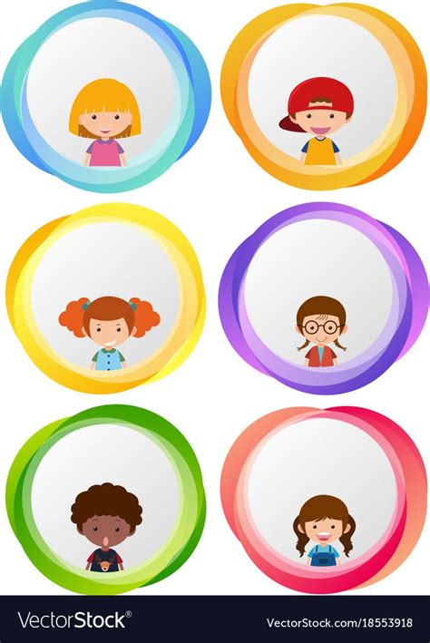 Label designs with happy kids vector image on vectorstock – Artofit