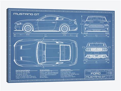 Mustang GT (2018-2020) Blueprint Canvas Ar... | Action Blueprints | iCanvas