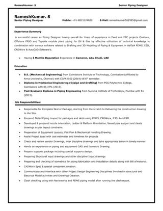 Rameshkumar resume | PDF | Free Download