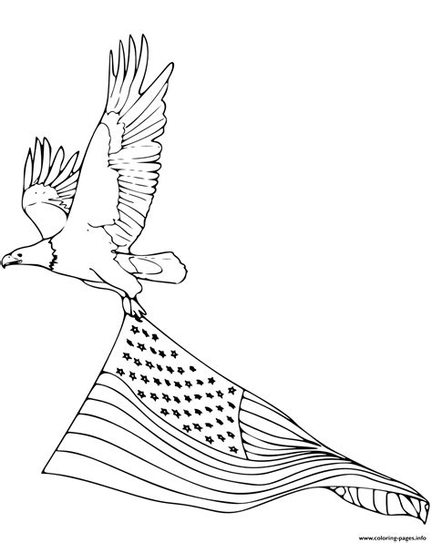 Print bald eagle carrying american flag coloring pages | Flag coloring ...