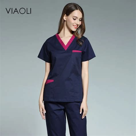 Viaoli 2017 new women's short sleeved medical scrub uniform suits dentist hospital clothing ...