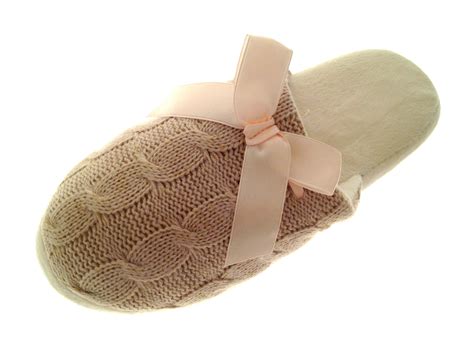 Womens Knitted Slippers Mules Fur Lined Girls Ladies Slipper Shoes Size ...