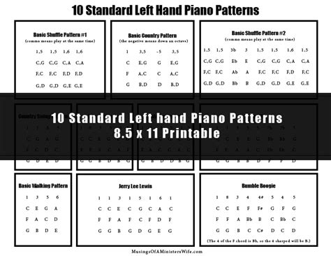 FREE 10 Standard Left Hand Piano Patterns Printable! - Blessed Beyond A Doubt