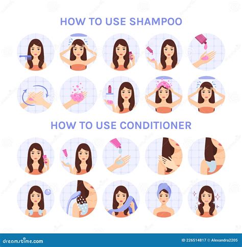 How To Use Shampoo, Conditioner, Balm For Long Hair. Steps. Instruction ...