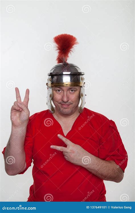 A Roman Soldier Shows Peace Sign Stock Image - Image of midlife, game: 137649101