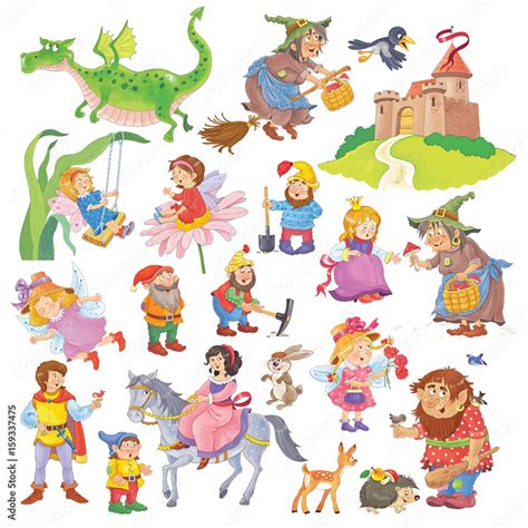 Big collection of fairy tale characters. Fairy tale. Coloring book. Coloring page. Cute and ...