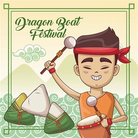 Dragon boat festival cartoon design | Premium Vector