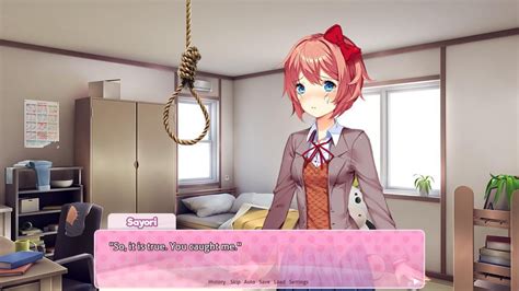 Yesterday was Yuri, today is Sayori. You find Sayori, with a noose in ...