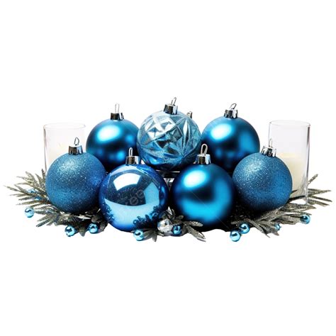 Christmas Dinner Table Centerpiece With Blue Glitter Ornaments, Christmas Pine, Christmas Branch ...