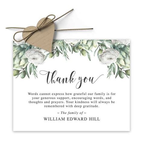 Thank You Card Funeral Template Printable with Customized Text