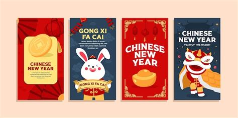 Premium Vector | Hand drawn chinese new year instagram stories design collection