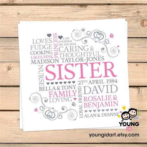 Personalised sister word art gift for sister custom print | Etsy