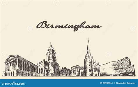 Birmingham Skyline West England Vector Draw Sketch Stock Vector ...