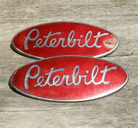 Vintage Pair PETERBILT Truck Oval Hood Emblems 8" Refelctive Metal ...