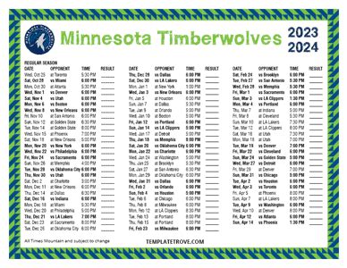 Printable Timberwolves Schedule