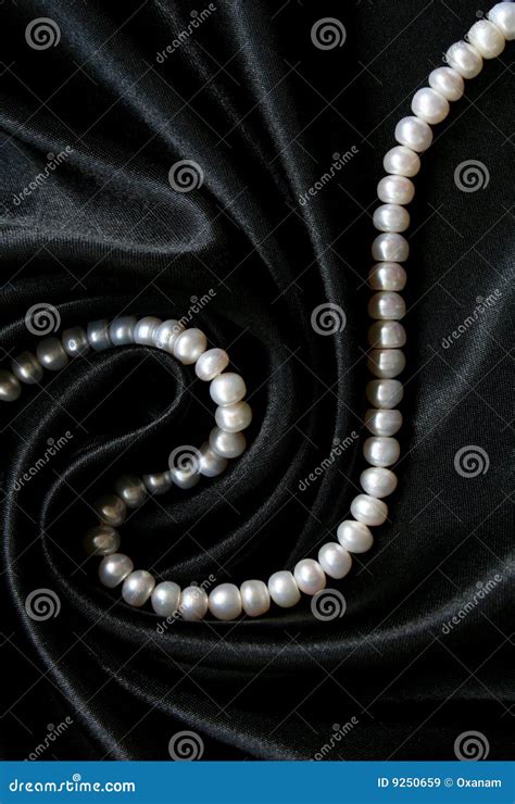 White Pearls on the Black Silk Background Stock Image - Image of gloss, high: 9250659