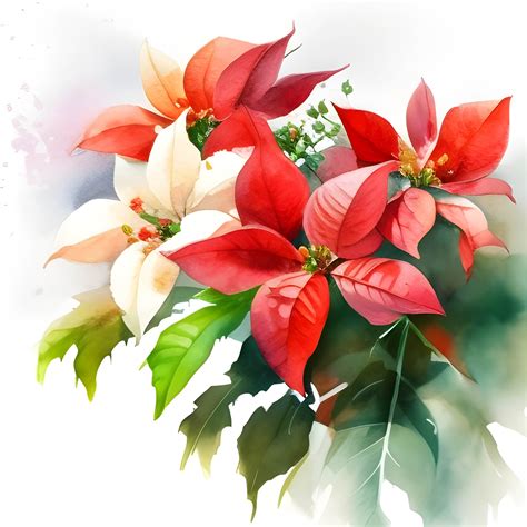 Poinsettia Watercolor Clipart, Watercolor Floral Clipart, Poinsettia Clipart, Red Flowers ...